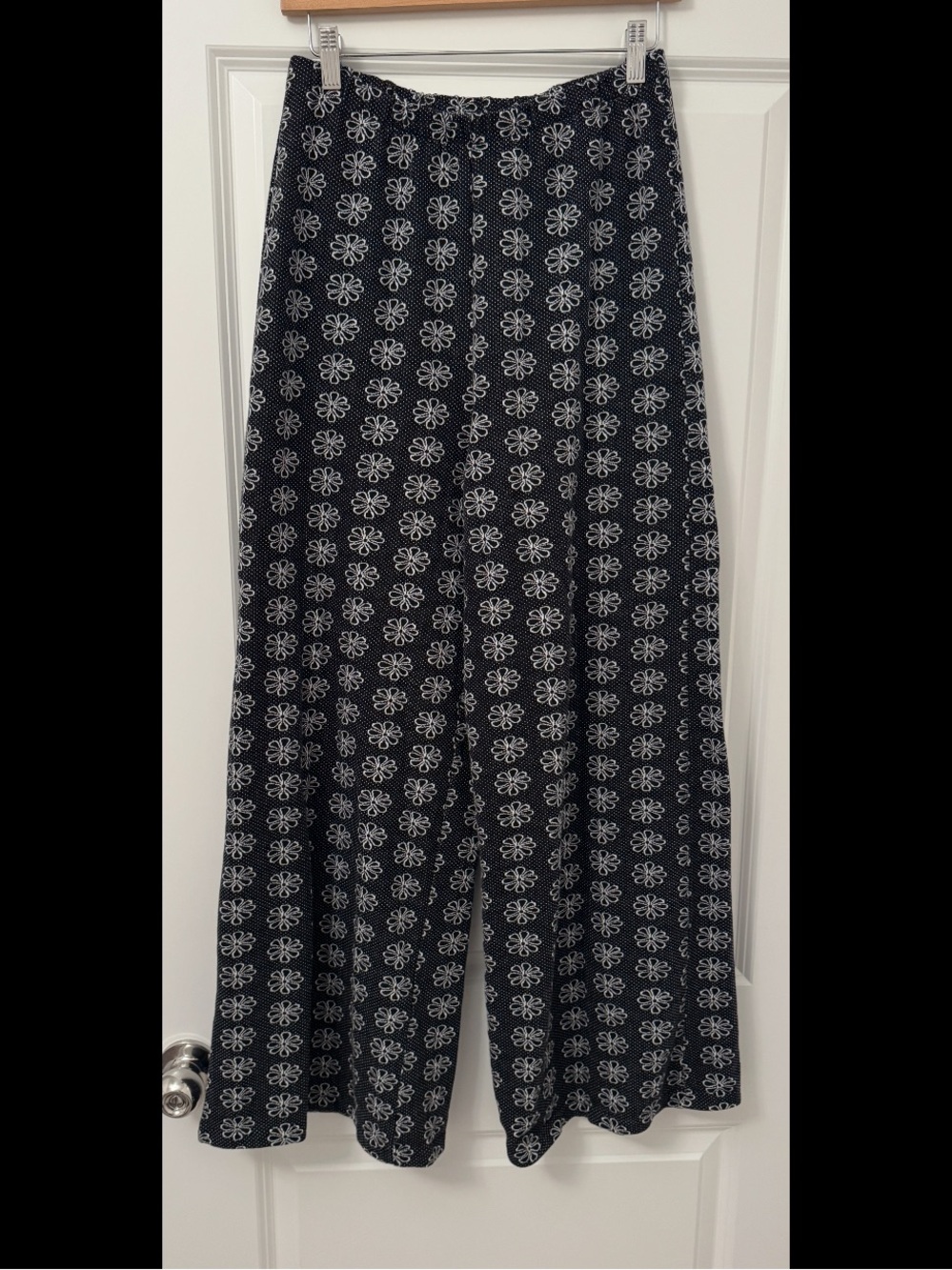 Volcom Black Wide-Leg Pants with White Floral Print